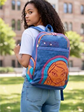 Vintage 2004 Bratz Sasha Denim Backpack Burnt Orange Y2K Bunny Boo MGA Deluxe